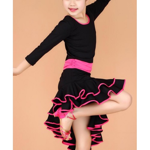 Girl Long Sleeves Standard Latin Dance Dress Children Ballroom Dance Dresses Kids Salsa Rumba Cha Cha Samba Tango Dress